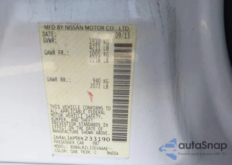 2014 Nissan Altima 2.5 S from USA, damaged, VIN 1N4AL3AP9EN233190